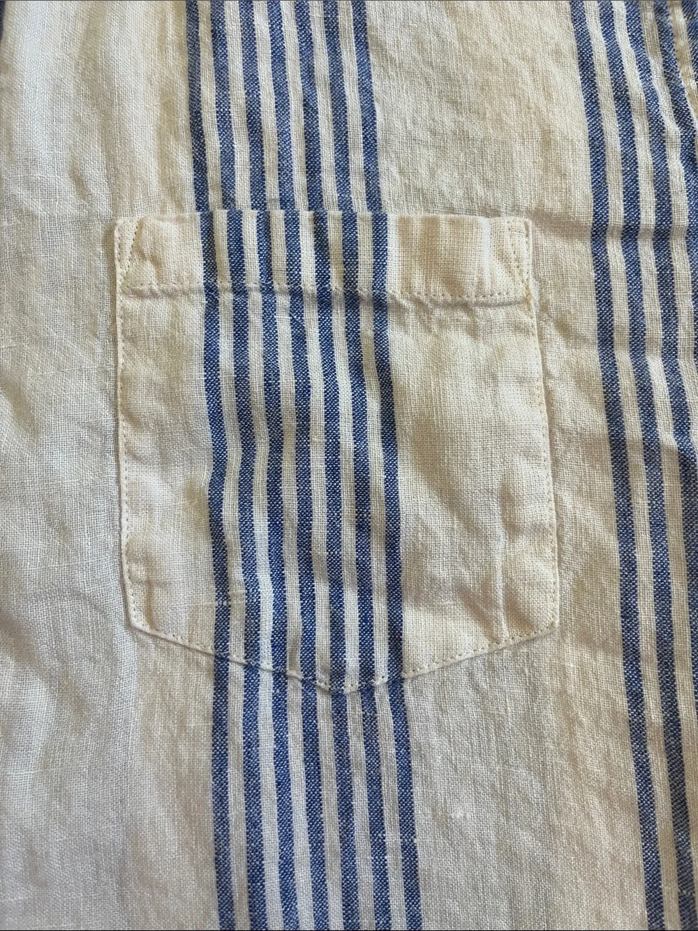 J. Crew Blue & White Linen Blend Short Sleeved Button Down Shirt, Size Large